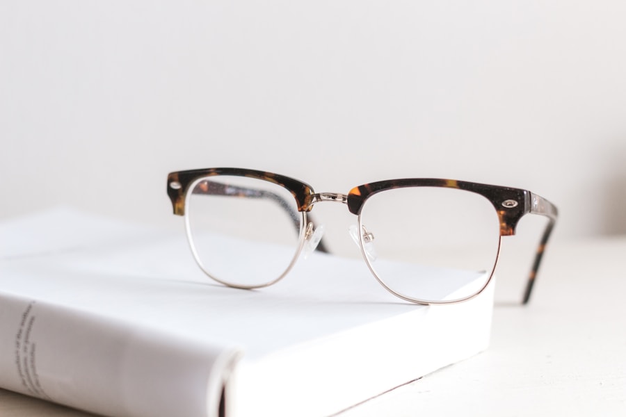 Prescription glasses on a desk